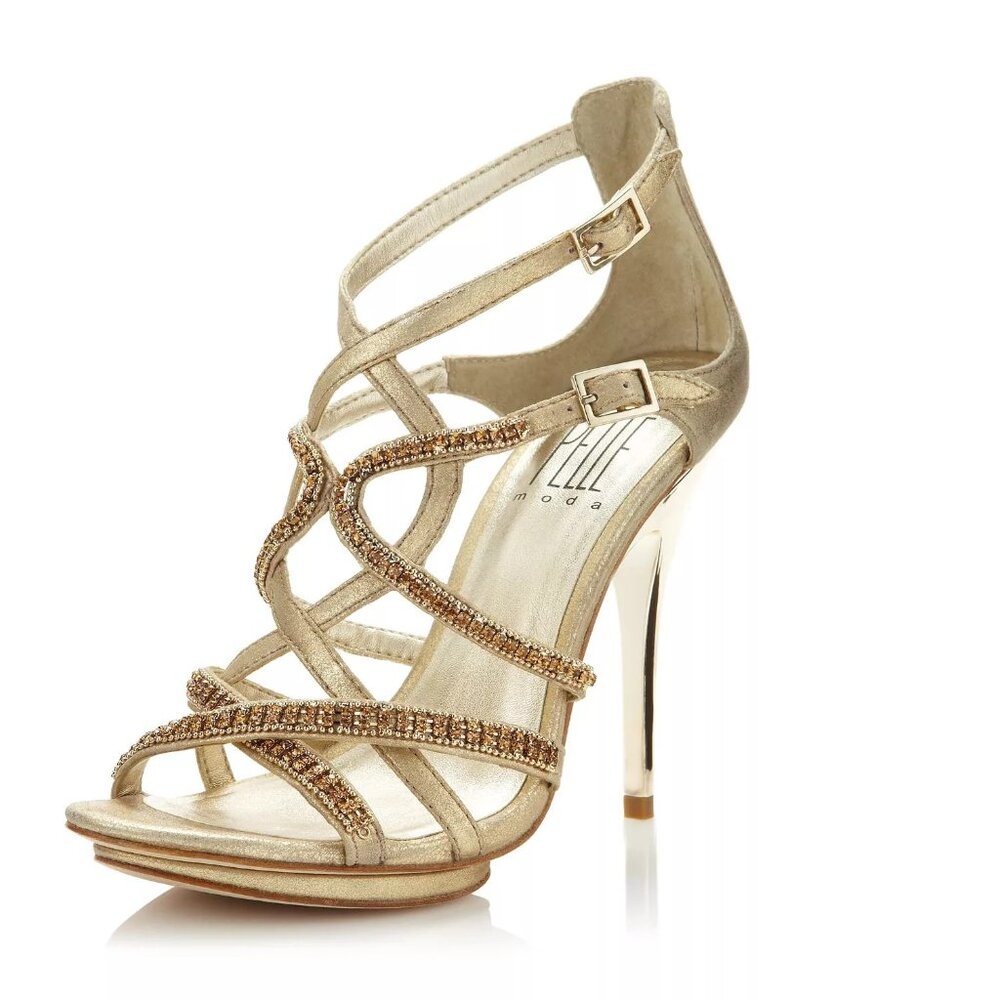 Pelle Moda Metallic Posey Strappy Sandal - Platinum Gold - Size 7.5